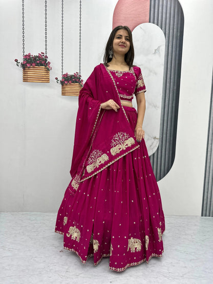 Chinon Thread Embroidery work Chaniya Choli
