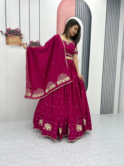Chinon Thread Embroidery work Chaniya Choli