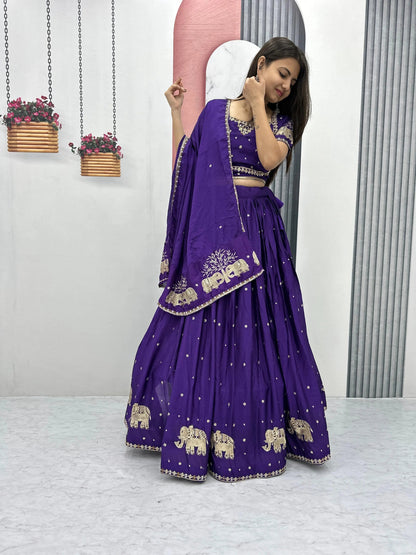 Chinon Thread Embroidery work Chaniya Choli