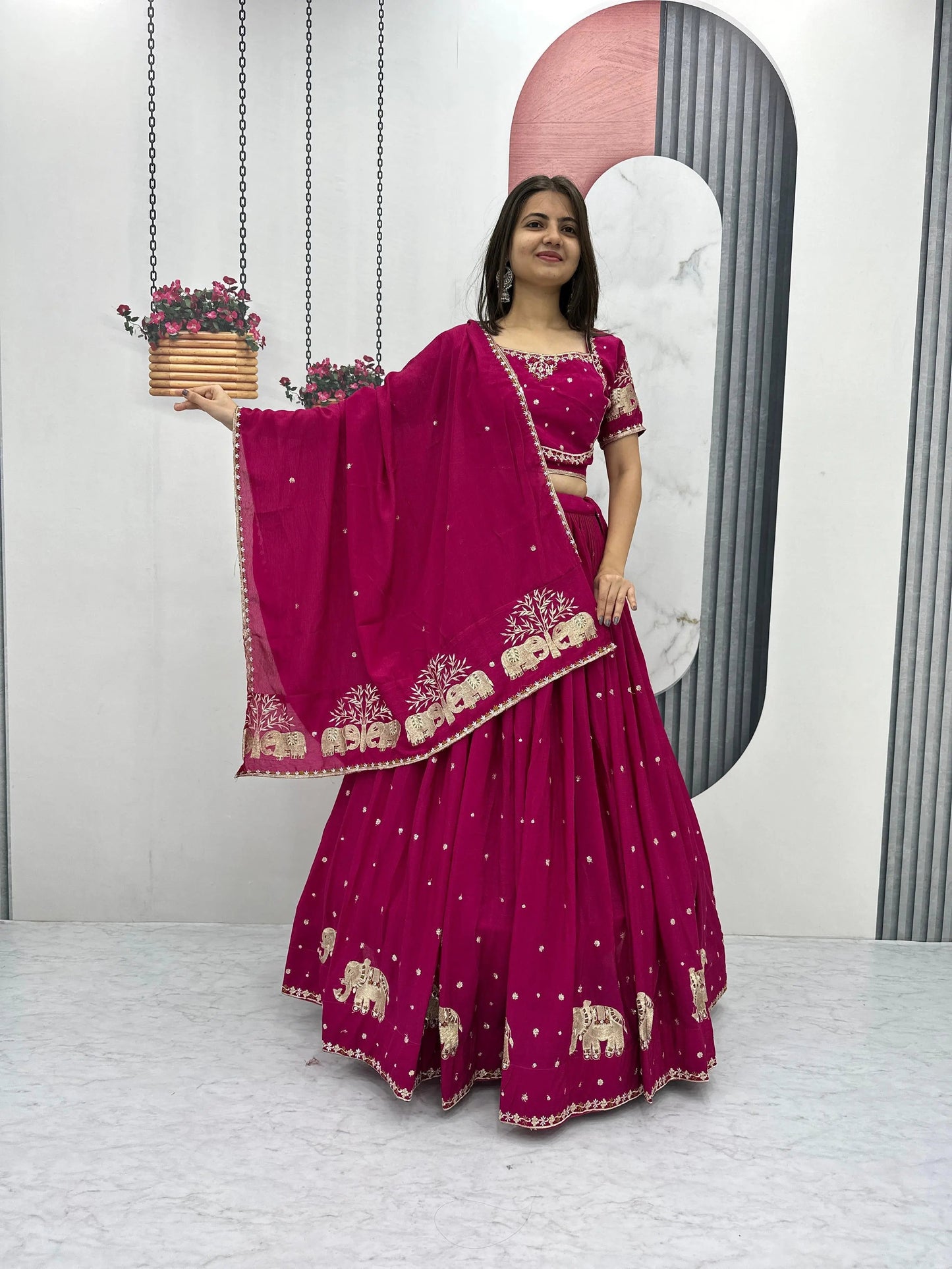 Chinon Thread Embroidery work Chaniya Choli