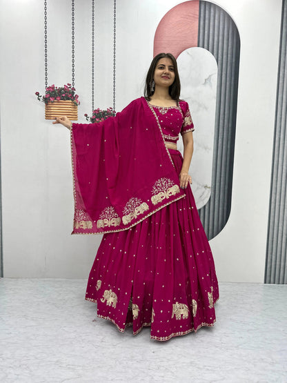 Chinon Thread Embroidery work Chaniya Choli