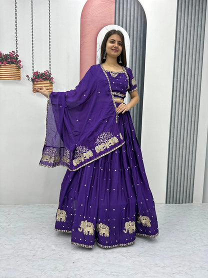 Chinon Thread Embroidery work Chaniya Choli