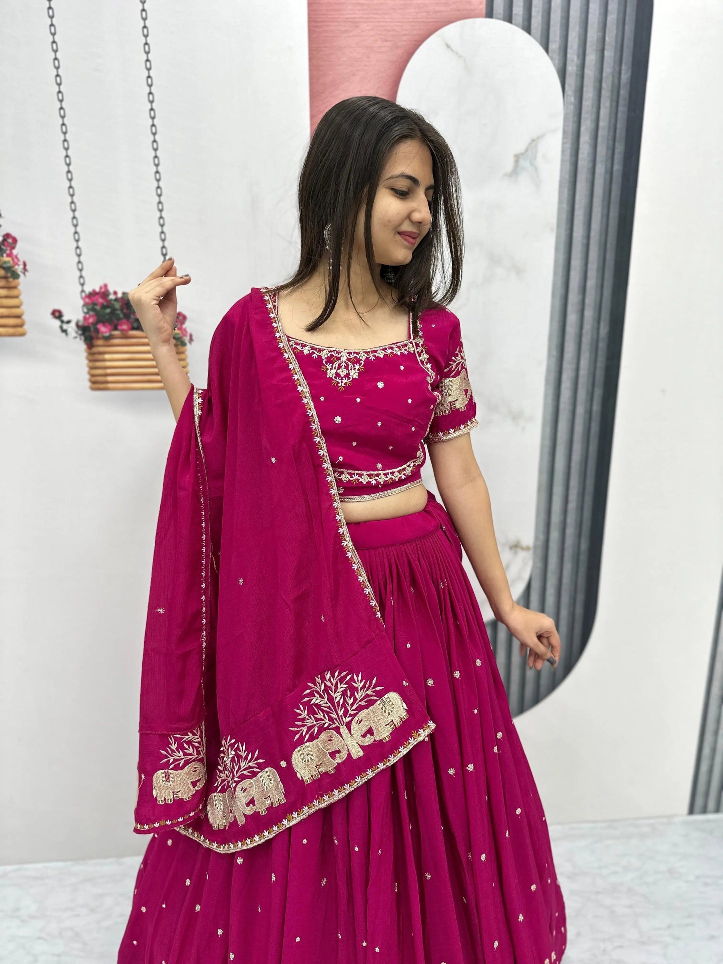Chinon Thread Embroidery work Chaniya Choli
