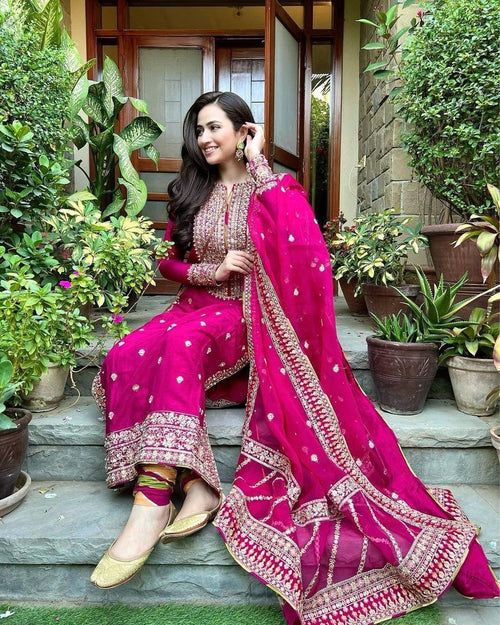 Georgette Embroidery work ready to wear Kurti Pant Dupatta Set
