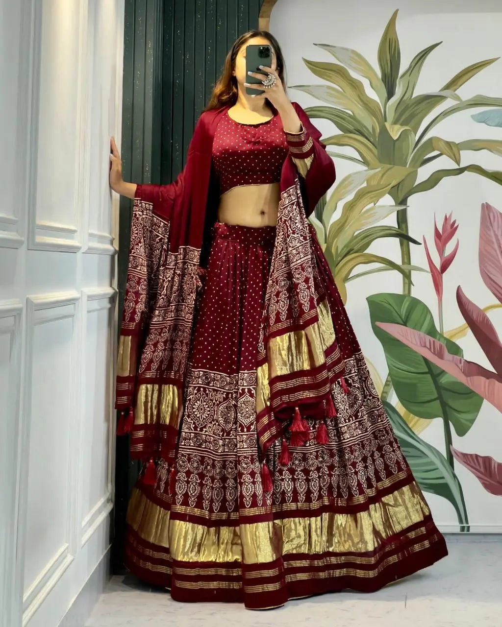 Modal Authentic Hand Blocked Ajrakh work Navratri Special Chaniya Choli