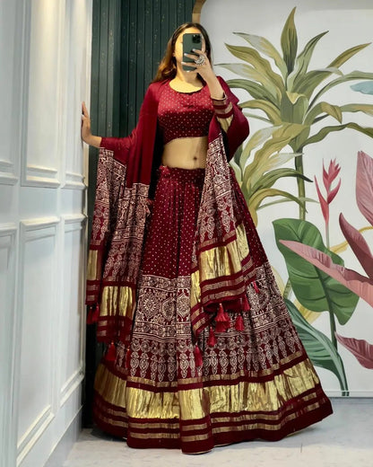 Modal Authentic Hand Blocked Ajrakh work Navratri Special Chaniya Choli