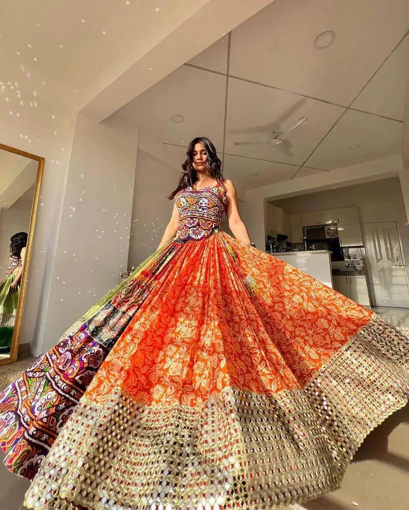 Digital Print With Mirror Work Navratri Special Designer Chaniya Choli