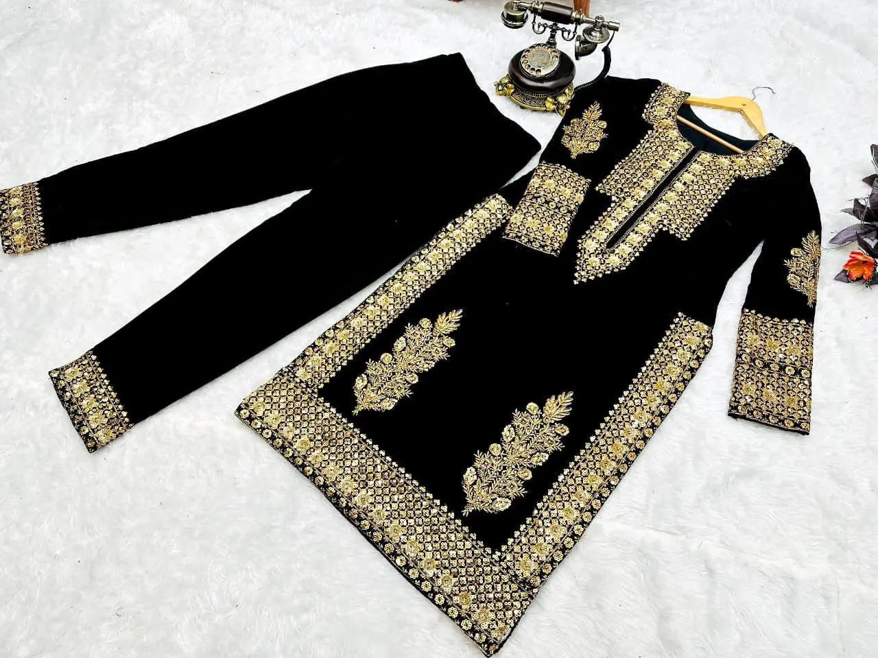 Georgette Heavy Sequence Work Pakistani Kurti Pant Set ( Stitched)