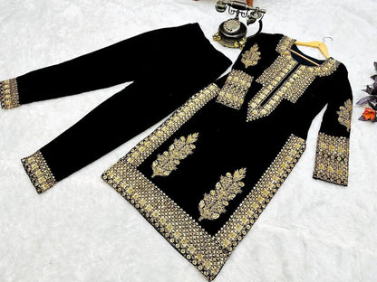 Georgette Heavy Sequence Work Pakistani Kurti Pant Set ( Stitched)