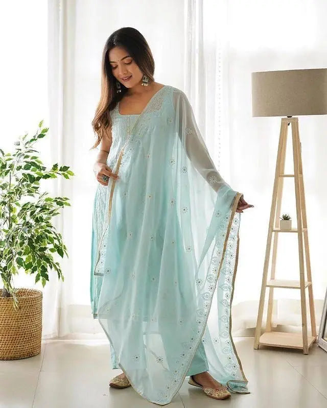 Faux Georgette Sequence Thread work Party wear Salwar Suit
