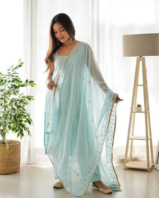 Faux Georgette Sequence Thread work Party wear Salwar Suit