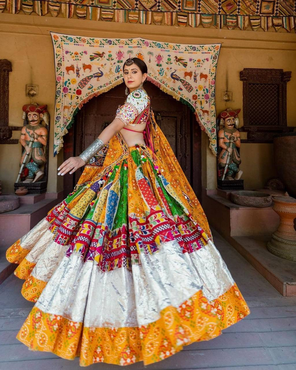 Heavy Butter Silk Mirror Work Designer Chaniya Choli for Navratri (Stitched)