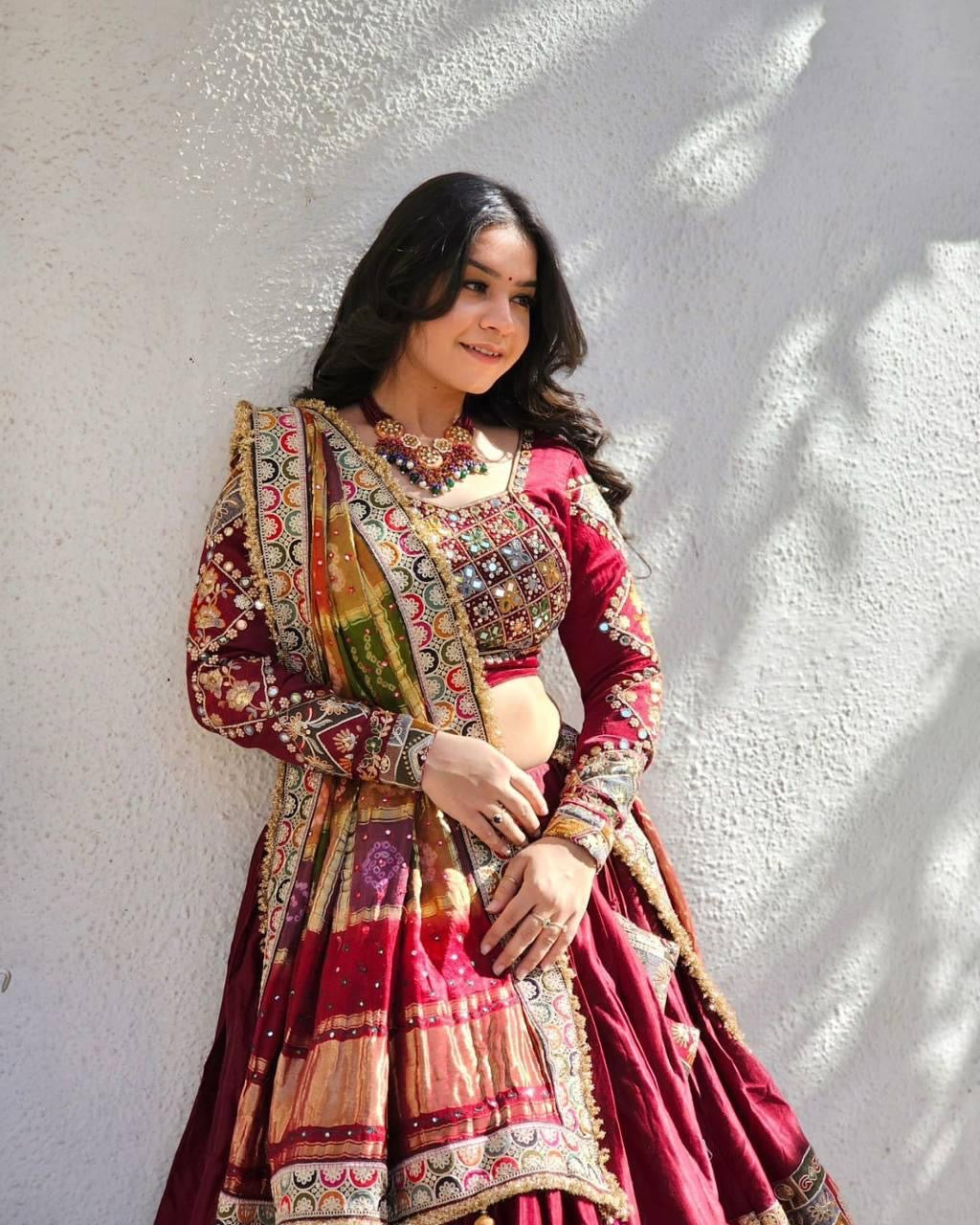 Designer Digital Print Mirror work Navratri Chaniya Choli