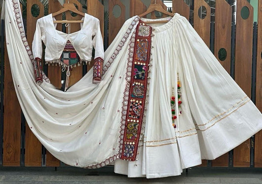 Gamthi Kodi Work White Concept Navratri Special Chaniya Choli