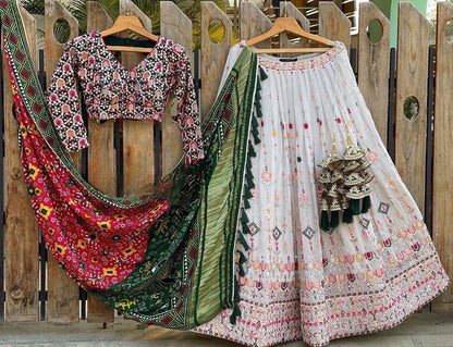 Gerogette Thread Embroidery work Designer Lehenga Choli Set ( Stitched)