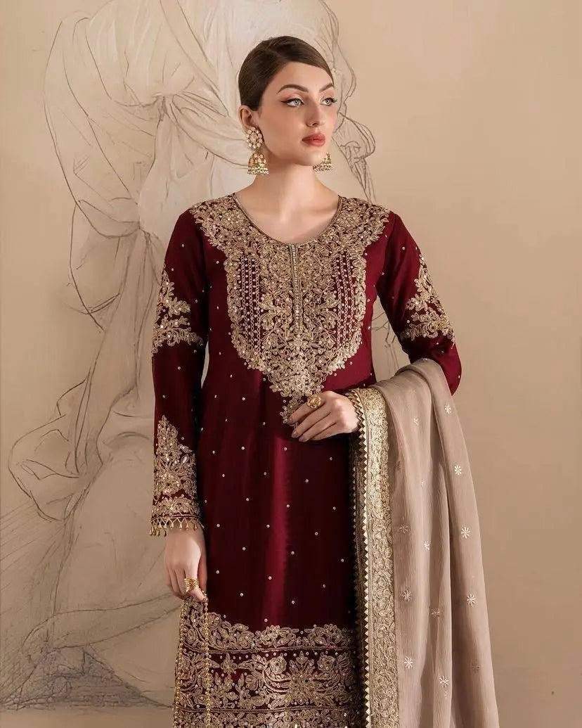 Georgette Sequence work Party Wear Kurti Sharara Dupatta Set
