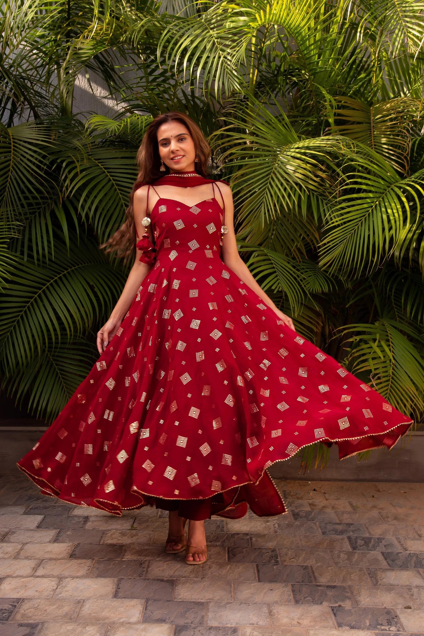 Georgette Blooming Flare Golden embroidery work Kurti Dupatta Set