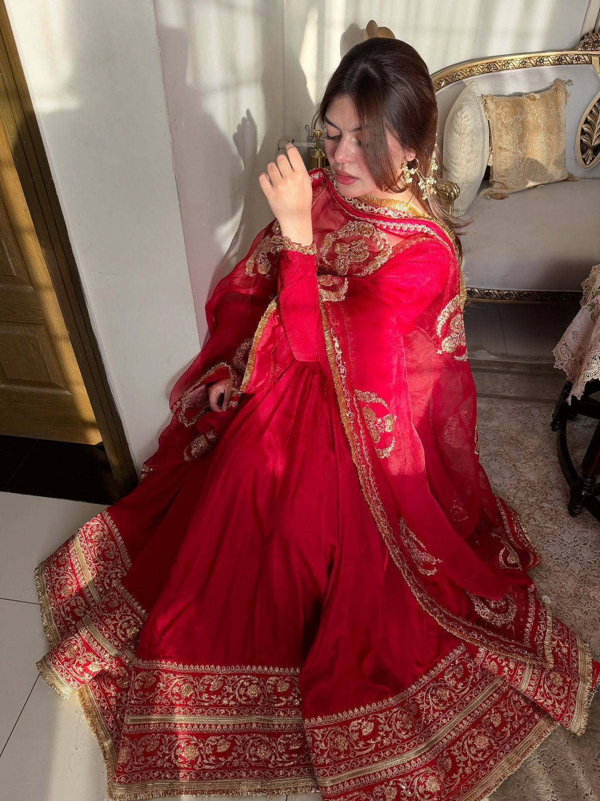 Chinon Silk Designer Anarkali Gown Dupatta Set