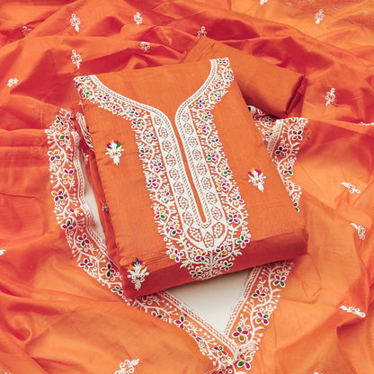 Heavy Chanderi Neck Embroidery work Dress Material (Unstitched)