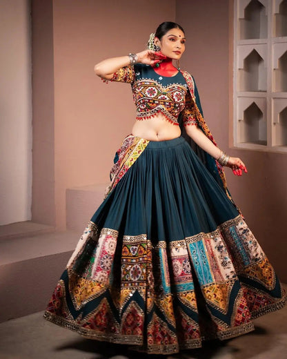 Ethenika Exclusive Heavy Muslin Digital Print with Mirror Work Navratri Special Designer Chaniya Choli