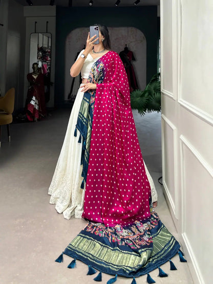 Ethenika Originals Georgette Lakhnavi Mirror work White Concept Chaniya Choli