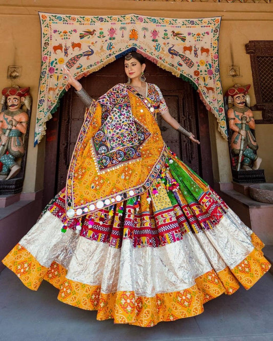 Heavy Butter Silk Mirror Work Designer Chaniya Choli for Navratri (Stitched)