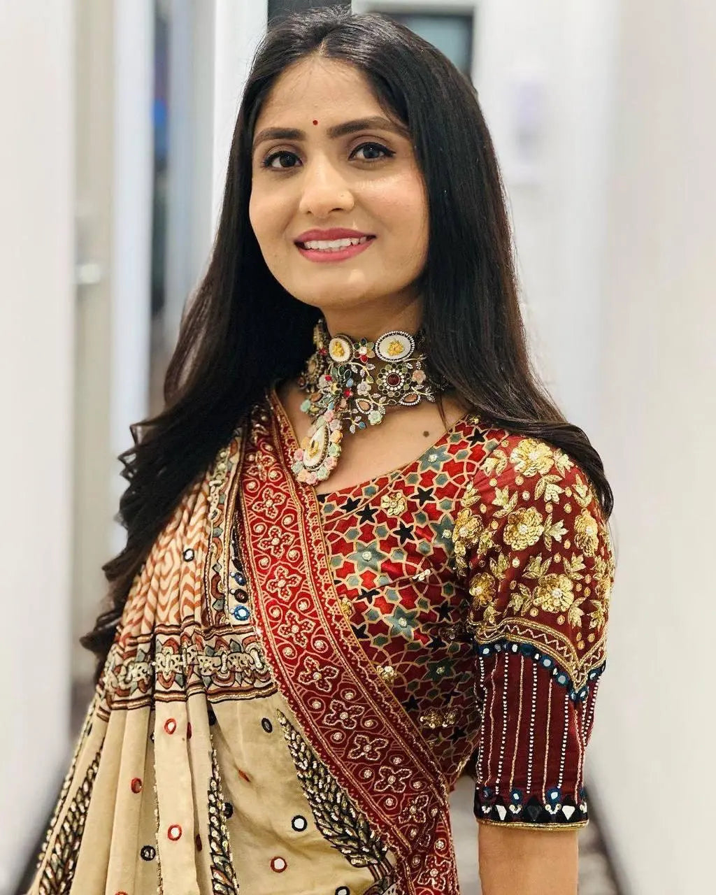 Heavy Muslin Digital Print Mirror Work Navratri Chaniya Choli