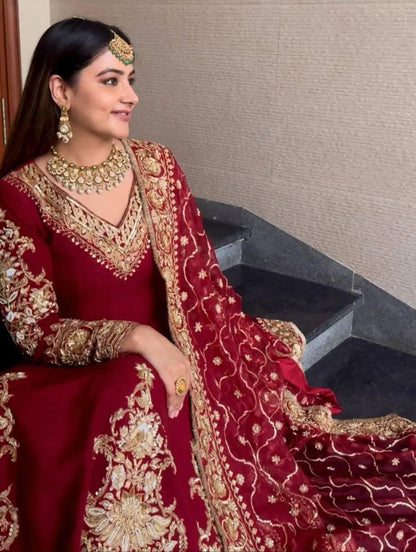 Faux Georgette Sequence Embroidery Work Designer Anarkali Gown Pant Dupatta Set