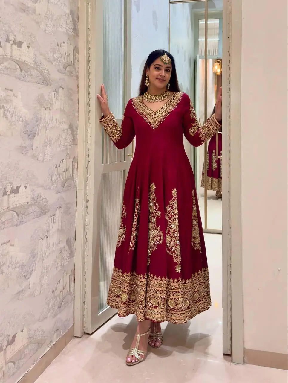 Faux Georgette Sequence Embroidery Work Designer Anarkali Gown Pant Dupatta Set