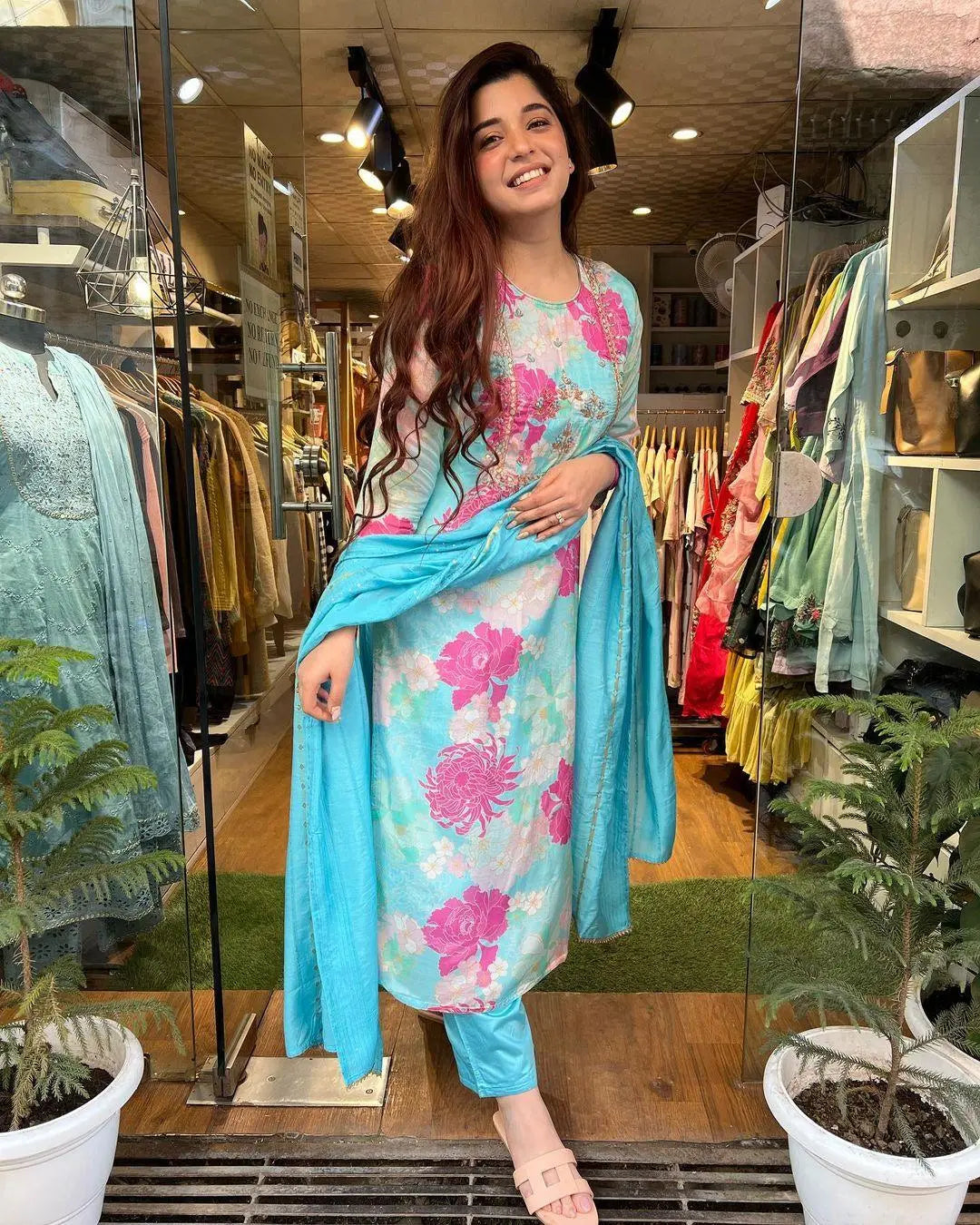 Floral Digital Print Kurti Pant Dupatta Set (Stitched)