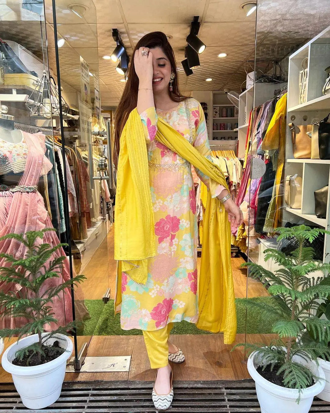 Floral Digital Print Kurti Pant Dupatta Set (Stitched)