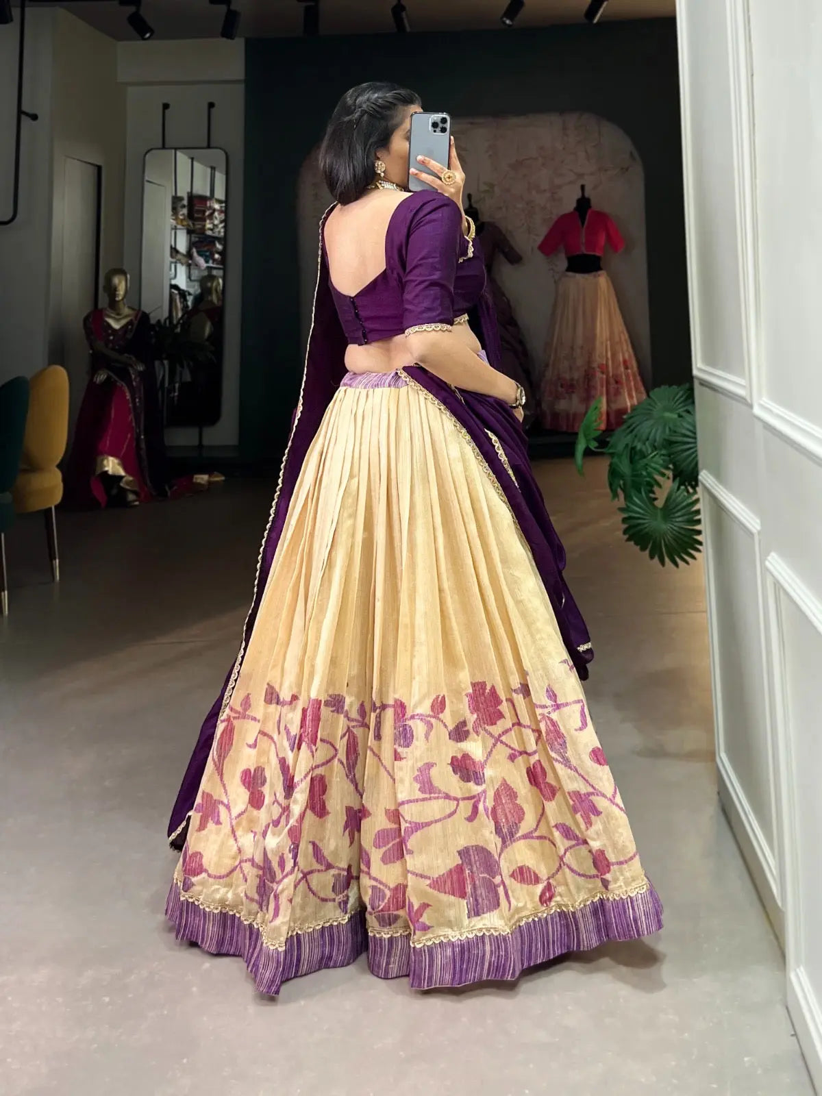 Green Silk Printed Lace work Lehenga Choli Set