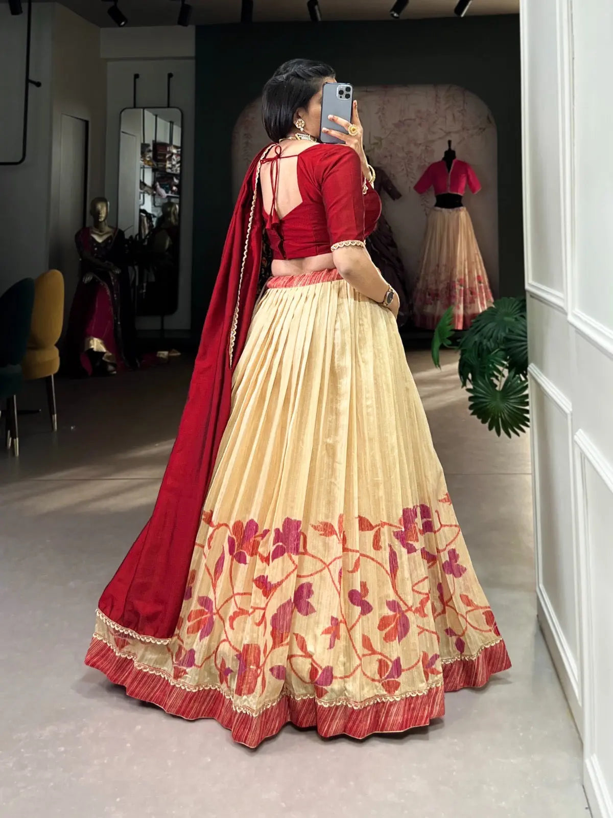 Green Silk Printed Lace work Lehenga Choli Set