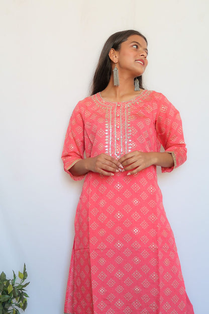 Carnation Pink Handwork Suit Set