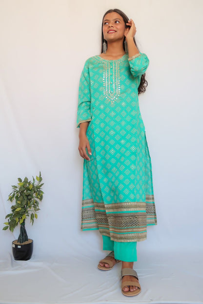 Turquoise Handwork Suit Set