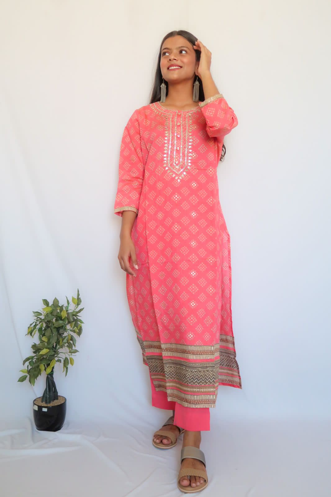 Carnation Pink Handwork Suit Set