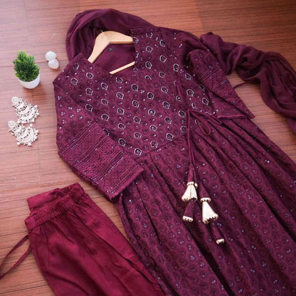 Wine Sequin Nyra Cut Suit Set