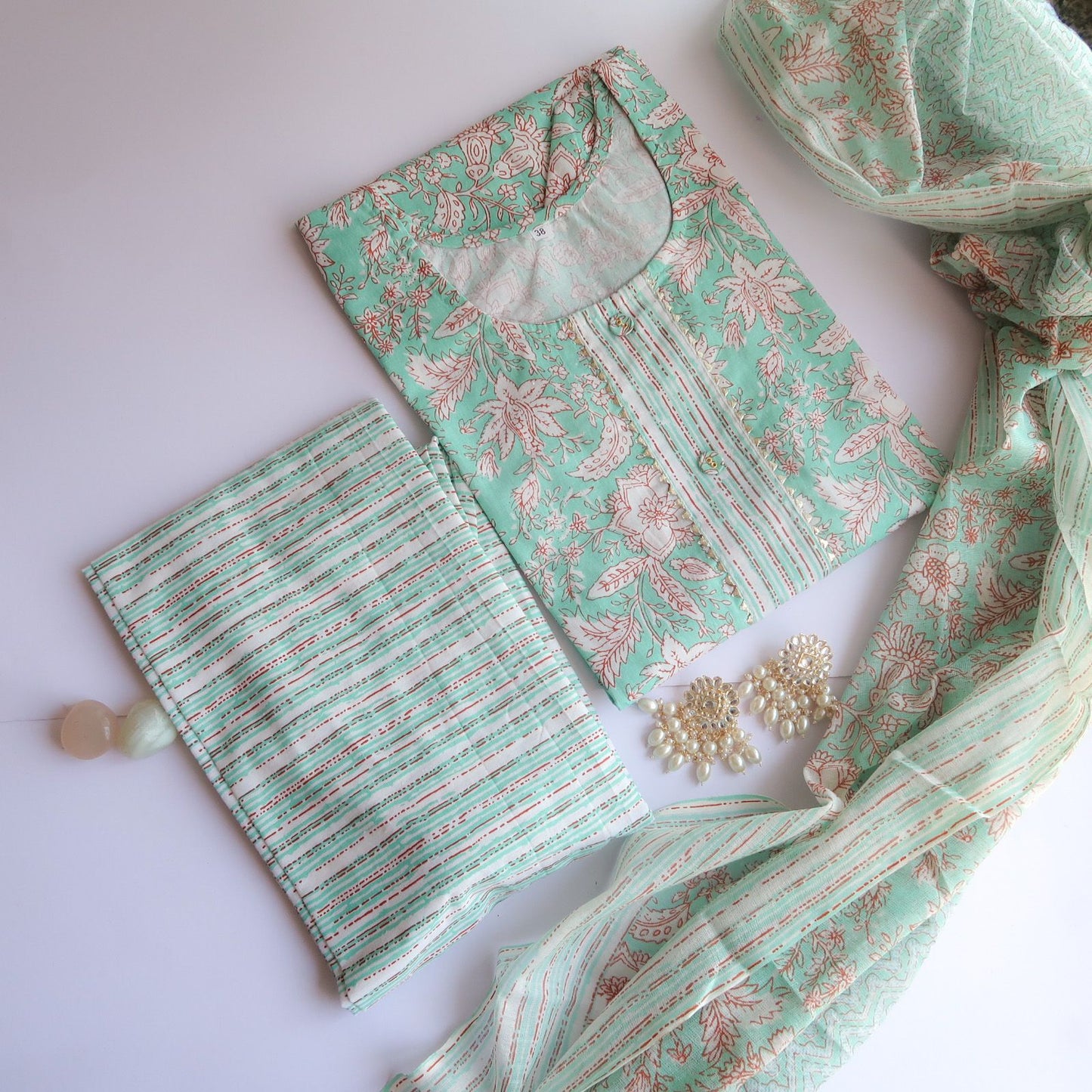 Turquoise White Floral Suit