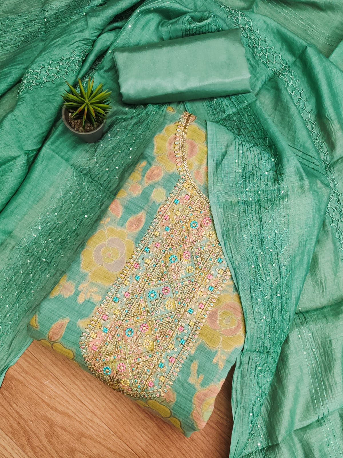 Heavy Jeckard Embroidery work Dress Material