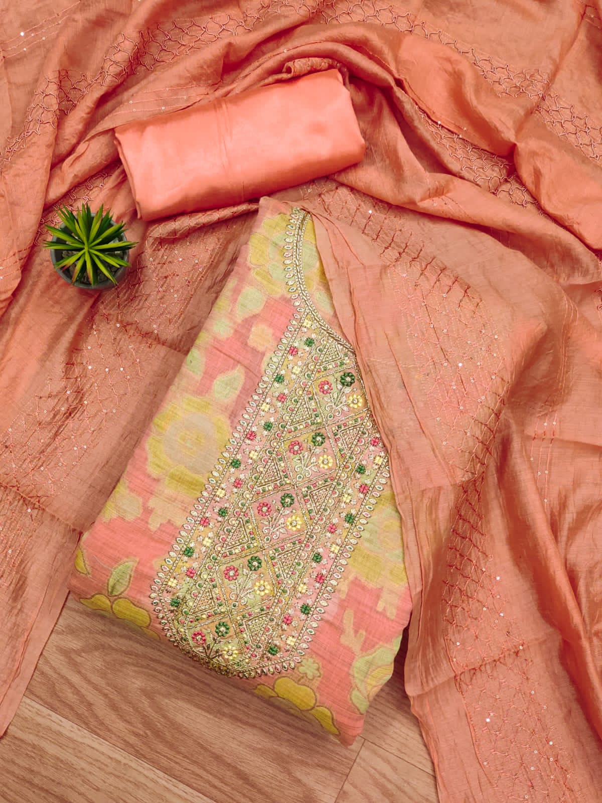 Heavy Jeckard Embroidery work Dress Material