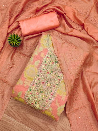 Heavy Jeckard Embroidery work Dress Material