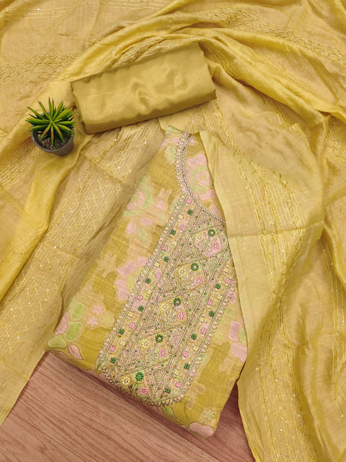 Heavy Jeckard Embroidery work Dress Material