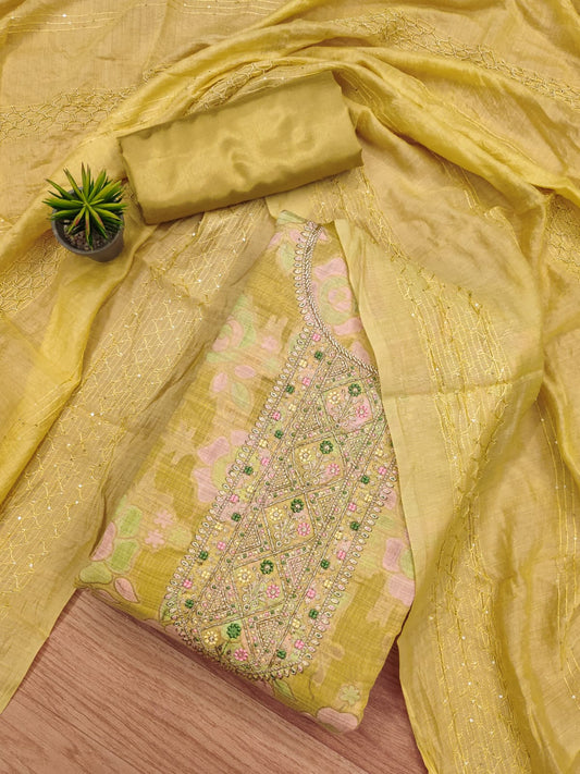 Heavy Jeckard Embroidery work Dress Material
