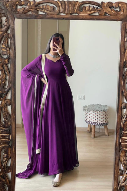 Georgette Attractive Gown Dupatta Set (Stitched)