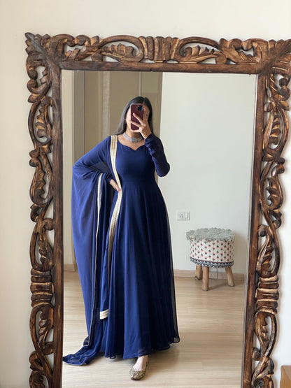 Georgette Attractive Gown Dupatta Set (Stitched)