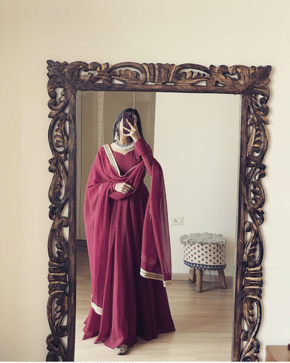Georgette Attractive Gown Dupatta Set (Stitched)