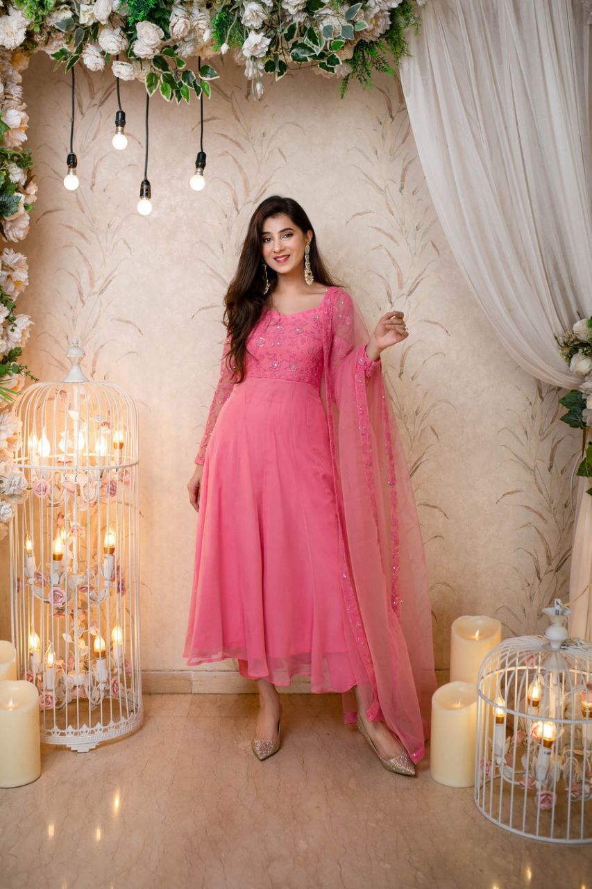 Heavy Embroidery work Gown Dupatta Set