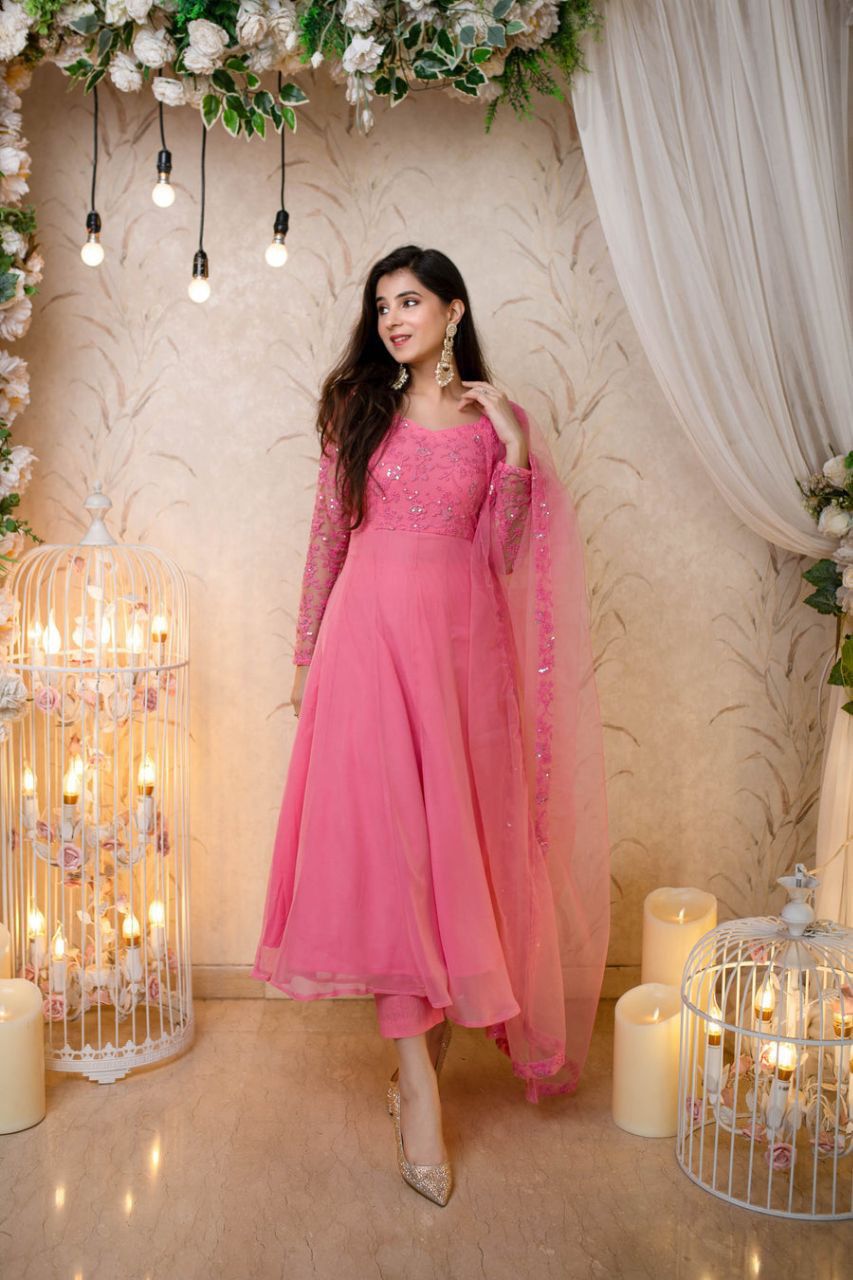 Heavy Embroidery work Gown Dupatta Set