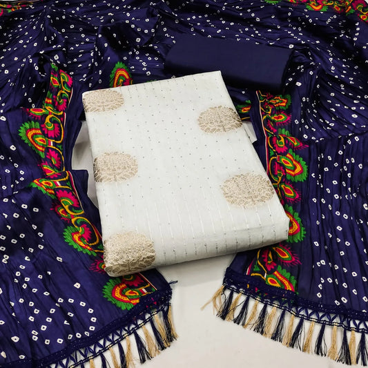 Jeckard Butta Croset work Bandhani Print Dupatta Dress Material (Unstitched)