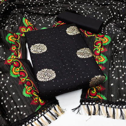 Jeckard Butta Croset work Bandhani Print Dupatta Dress Material (Unstitched)